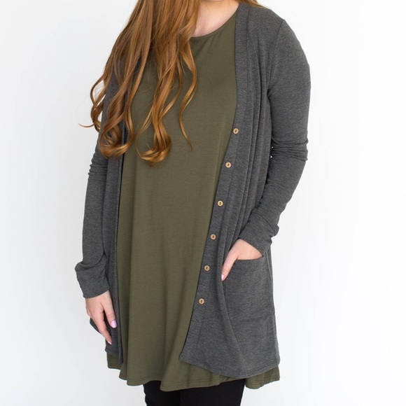 Agnes & Dora Sweaters - Essential Cardigan Solid Dark Grey Agnes & Dora S